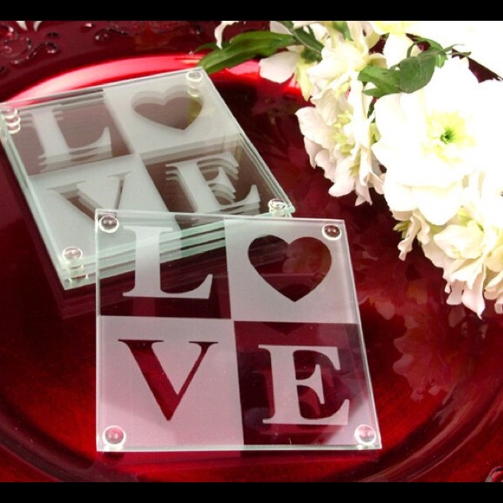 NIB Kate Aspen Love Heart Glass Coaster Gift Set